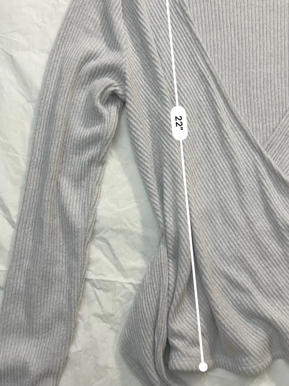 Express Light Gray Ribbed Wrap Tie-Front Long Sleeve Top - Picture 5 of 6
